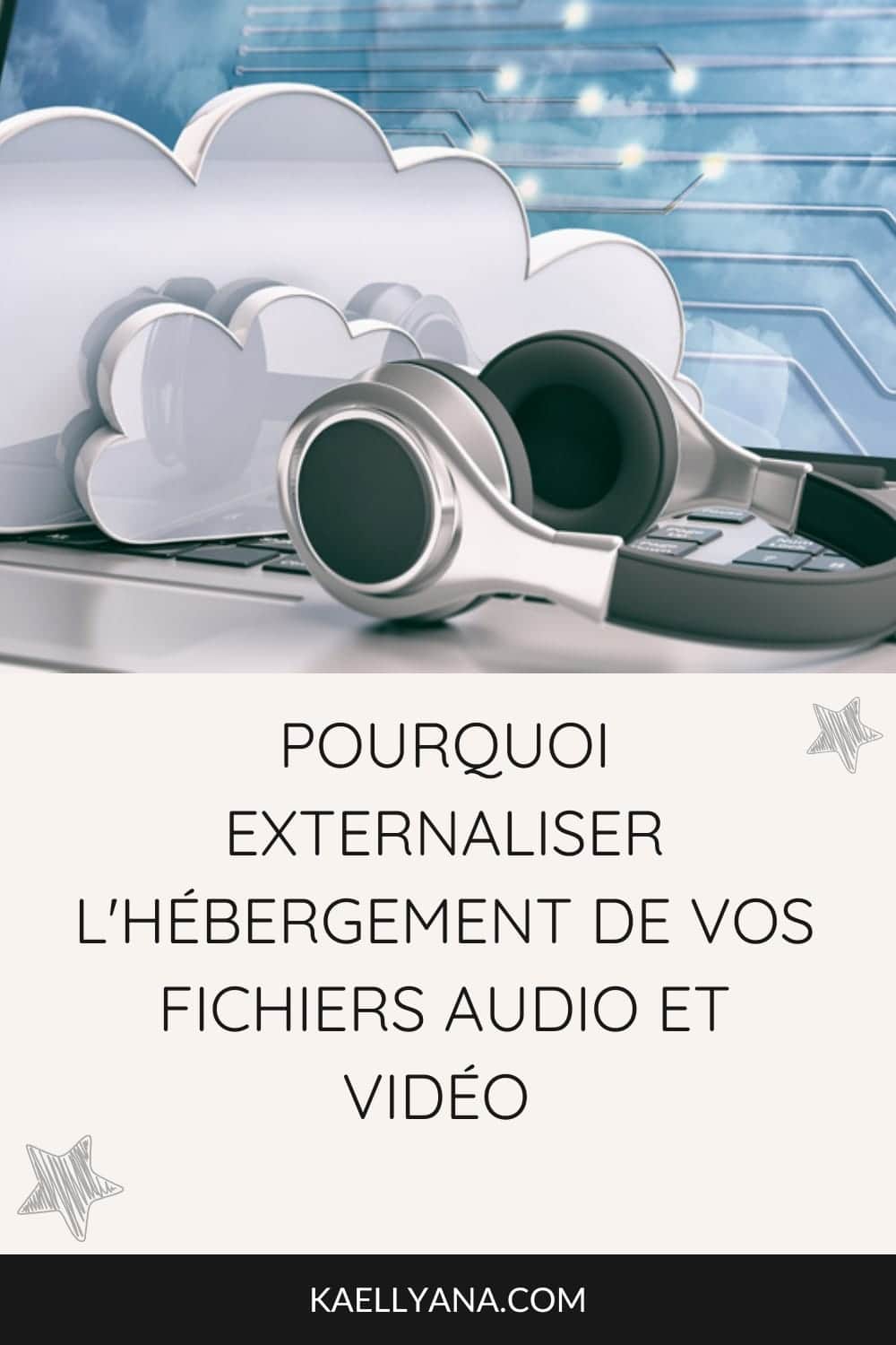 Illustration avec écouteurs et cloud, symbolisant l'externalisation de fichiers audio et vidéo pour un site WordPress